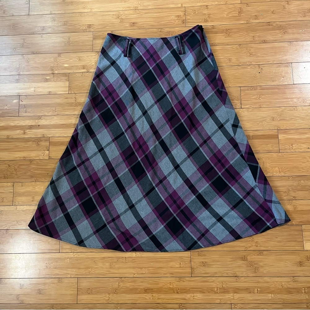 dressbarn Boho Western Plaid Purple & Gray A-Line Skirt Americana Whimsigoth